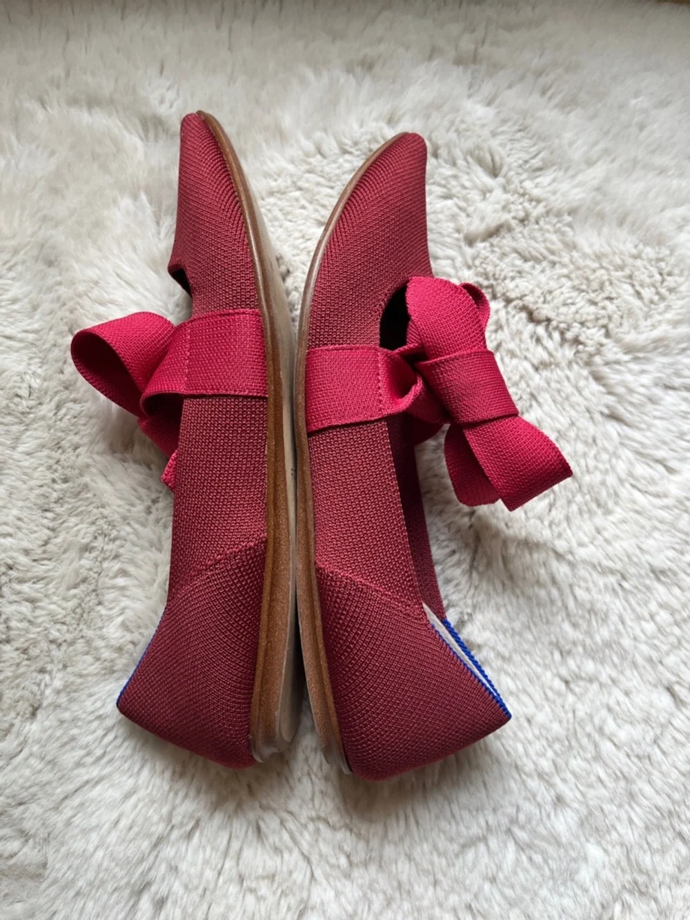 Rothys Cinnamon The Mary Jane Red Bow Point Flats Maroon Ribbon Tie Loafer 8 - Picture 6 of 14